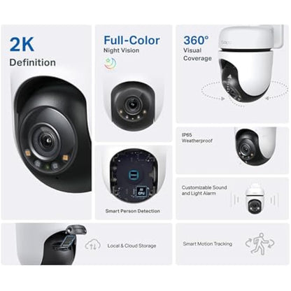 Tapo C510W 2K Outdoor Pan/Tilt Security Camera, 360°Visual Coverage, IP65 WiFi Camera, Motion Tracking, Full-Colour Night Vision, Cloud and Local Storage, Works With Alexa and Google, No Monthly Fee