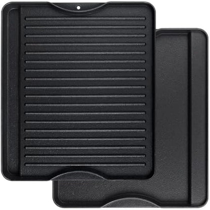 Denmay Cast Iron Griddle, 34 x 40 CM, Double-Sided Reversible Grill/Griddle Combo, Heavy Duty, Black, Rectangular, Griddle Plate for Campchef stoves