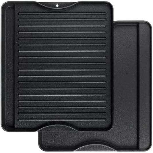 Denmay Cast Iron Griddle, 34 x 40 CM, Double-Sided Reversible Grill/Griddle Combo, Heavy Duty, Black, Rectangular, Griddle Plate for Campchef stoves