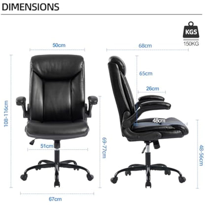 MZLEE Ergonomic Executive Office Chair Swivel Work Chair Computer Desk Chair with Flip-up Armrest, Adjustable Height (Black)