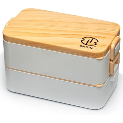 BMORE® Lunch Box,1000ml Bento Box with Stainless Steel Cutlery & Chopsticks. Stackable 2 Layer Food Container for Adults, Kids. Microwave & Dishwasher Safe (Stainless Steel Liners Included) UK Company