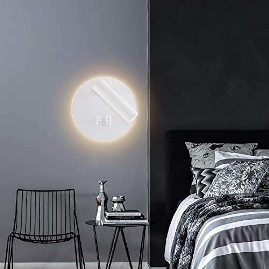 uksunvi LED Wall Mounted Lamp,Bedside Reading Wall Light,12W LED Wall Lamp, Adjustable Spotlight （3W +9W 3000K Warm Light） (2PCS White Circular)