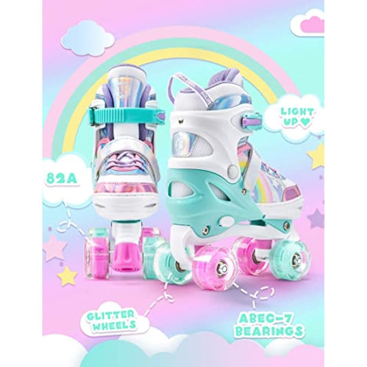 SULIFEEL Adjustable Roller Skates for Kids with Light up Wheels for Girls and Boys Rainbow Unicorn