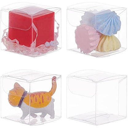 BENECREAT 60PCS 4x4x4cm Clear Cube Wedding Favour Boxes PVC Transparent Cube Gift Boxes for Candy Chocolate Birthday Party