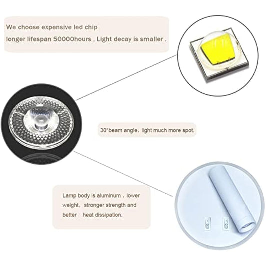 uksunvi LED Wall Mounted Lamp,Bedside Reading Wall Light,12W LED Wall Lamp, Adjustable Spotlight （3W +9W 3000K Warm Light） (2PCS White Circular)
