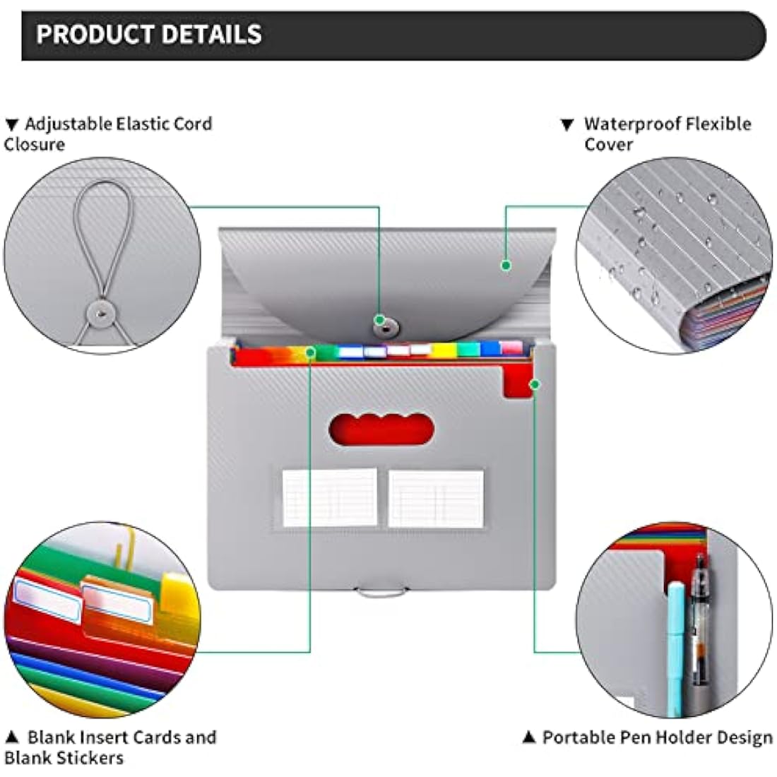Expanding File Organisers, Document Organiser with 24 Pockets, Portable Accordion Folder File, A4 Filing Folders Plastic Wallets Storage Box with Lid, Labels and Clips