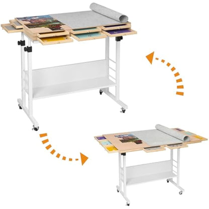 Tektalk 2000/1500/1000 Piece Foldable Puzzle Board with Height Adjustment, Jigsaw Puzzle Table with Cover & 8 Sorting Trays/Drawers, Puzzle Easel with Legs, Enclosed with 4 Roller Wheels