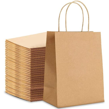 HURUC 20 Pcs Brown Paper Bags With Handles,130GSM, Small Paper Gift Bags, Eco-Friendly Kraft Shopping Carrier, Christmas, Easter, Birthday Parties & Merchandise Retail 18x24x8cm
