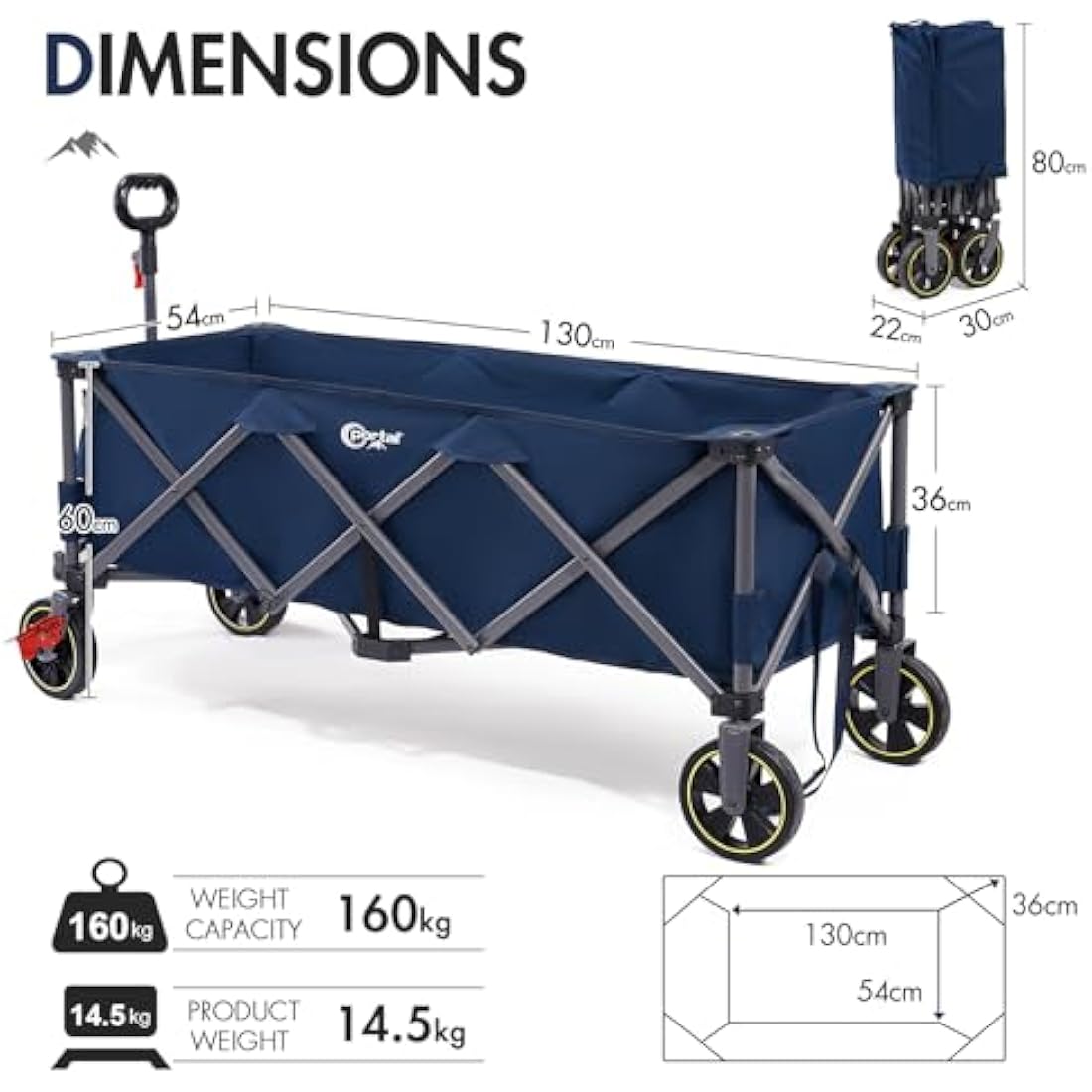 Portal 400L Festival Trolley on Wheels XXL Extended with Brakes Camping Trolley Cart Heavy Duty Beach Wagon Longer Pull along Collapsible Garden Cart Hand Truck Trailer Buggy for Fishing Picnic 160KG