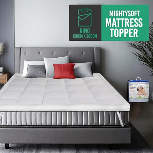 MightySoft Mattress Topper Kingsize Bed 10cm Thick - Quilted, Extra Deep, Ultra Fluffy and Breathable Microfiber Topper, Securely Fits with Elastic Straps, Enhances Comfort & Supports Restful Sleep