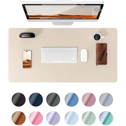 YSAGi Leather Desk Mat, Large Mouse Mat, Non-Slip Desk Pad, Waterproof PU Leather Table Protector Writing Pad for Office and Home (90 x 43 cm, Beige)
