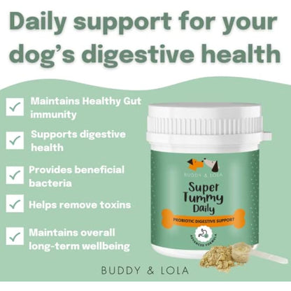 Buddy & Lola Probiotics For Dogs - 300g Powder, Simple To Add To Food - Complete Daily Digestive Support With Probiotics & Prebiotics For Happy Healthy Dogs