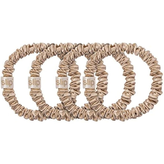 slip Skinny Blonde Scrunchies - Back to Basics - Anti-Crease, Anti-Breakage Slipsilk Design Protects Delicate Hair - Includes 4 Pure Silk Scrunchies - 4 Pack