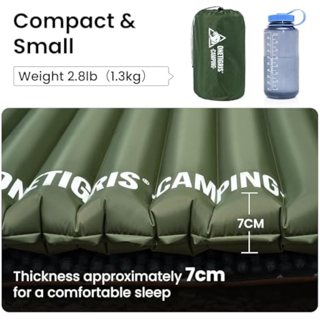 OneTigris Camping Sleeping Pad, Ultralight Camping Mattress 2.8 R-Value Inflatable Sleeping Pads Compact for Camping Backpacking Hiking Traveling Tent 28.3 Extra-Wide with Patch-up Kit