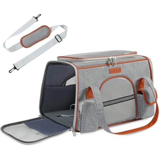 COMSLE Pet Carrier Bag Large for Cat Dogs up to 8kg, Airline Approved Portable Dog Travel Bag Suitable for Long and Short Trips with 5 Sides Breathable Mesh, Soft Removable Mat and Shoulder Strap