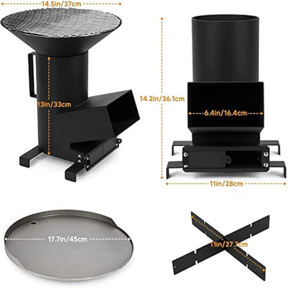 Onlyfire Outdoor Rocket Stove 3 in 1 Multifuctional Camping stove with Cooking grate and Griddle plate for Backpacking, Hiking, Cooking