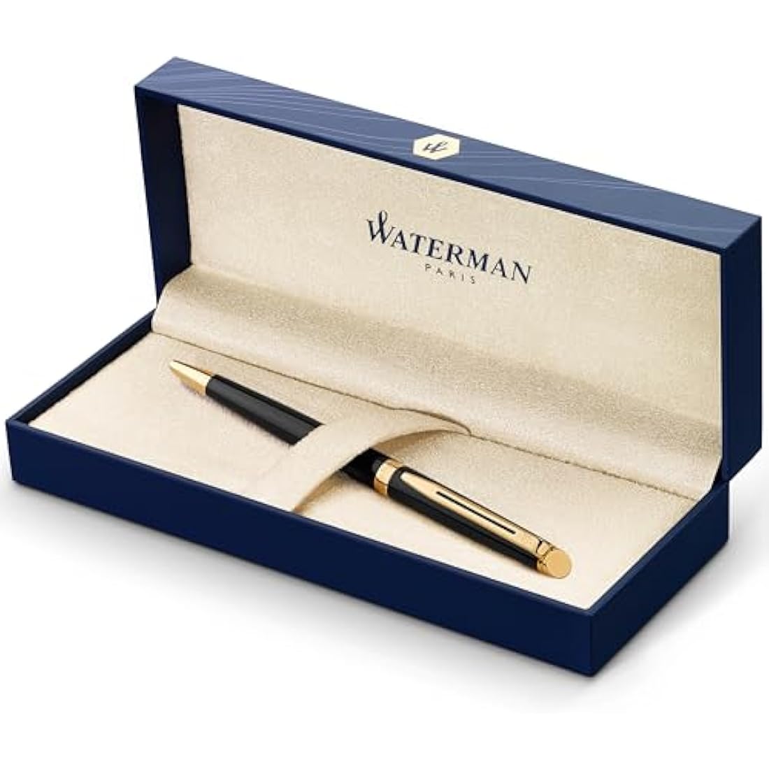 Waterman Hémisphère Ballpoint Pen | Gloss Black with 23k Gold Trim | Medium Point | Blue Ink | Gift Box