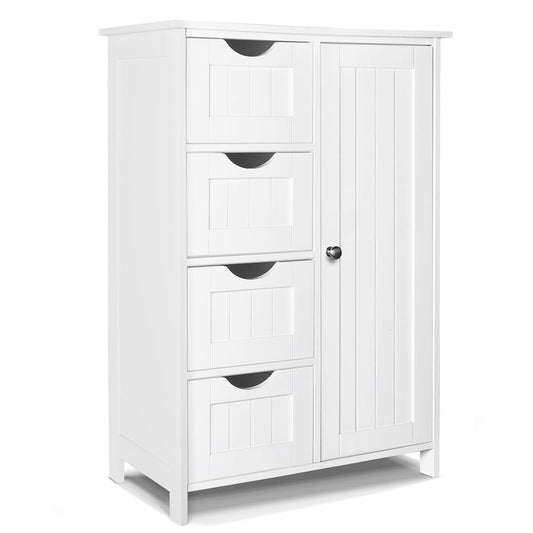 VOUNOT? Bathroom Floor Storage Cabinet, Freestanding Storage Unit with Adjustable Shelf, 4 Drawers & Door, for Bedroom, Kitchen, Living Room,