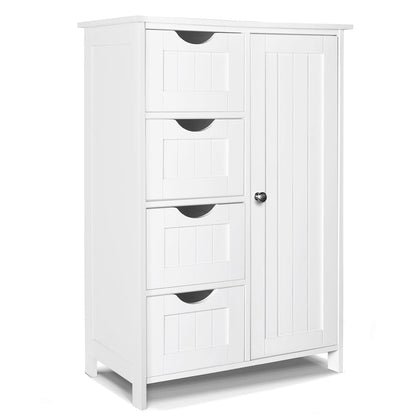 VOUNOT® Bathroom Floor Storage Cabinet, Freestanding Storage Unit with Adjustable Shelf, 4 Drawers & Door, for Bedroom, Kitchen, Living Room