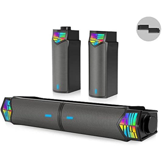 Smalody PC Speaker, 2 in 1 Detachable Computer Speaker Stereo Bluetooth Speakers Dynamic Cool RGB LED Design Compatible with Desktop/Laptop/Smartphone/Projector