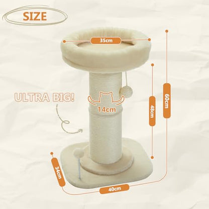 PAWZ Road Cat Scratching Post, Tall Cat Scratcher for Indoor Cats with Super Thick Scratching Post [Dia=14cm], Removable Fluffy Cat Bed, Cat Scratch