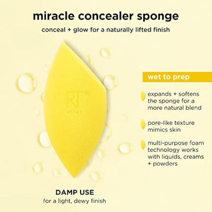 Real Techniques Miracle Concealer Sponge - Elongated Shape for Precise Application, Yellow Latex-Free Foam, 2 Count