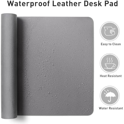 Leather Desk Pad Protector,Mouse Pad,Office Desk Mat, Non-Slip PU Leather Desk Blotter,Laptop Desk Pad,Waterproof Desk Writing Pad for Office and Home (80cmx40cm, Light Grey)