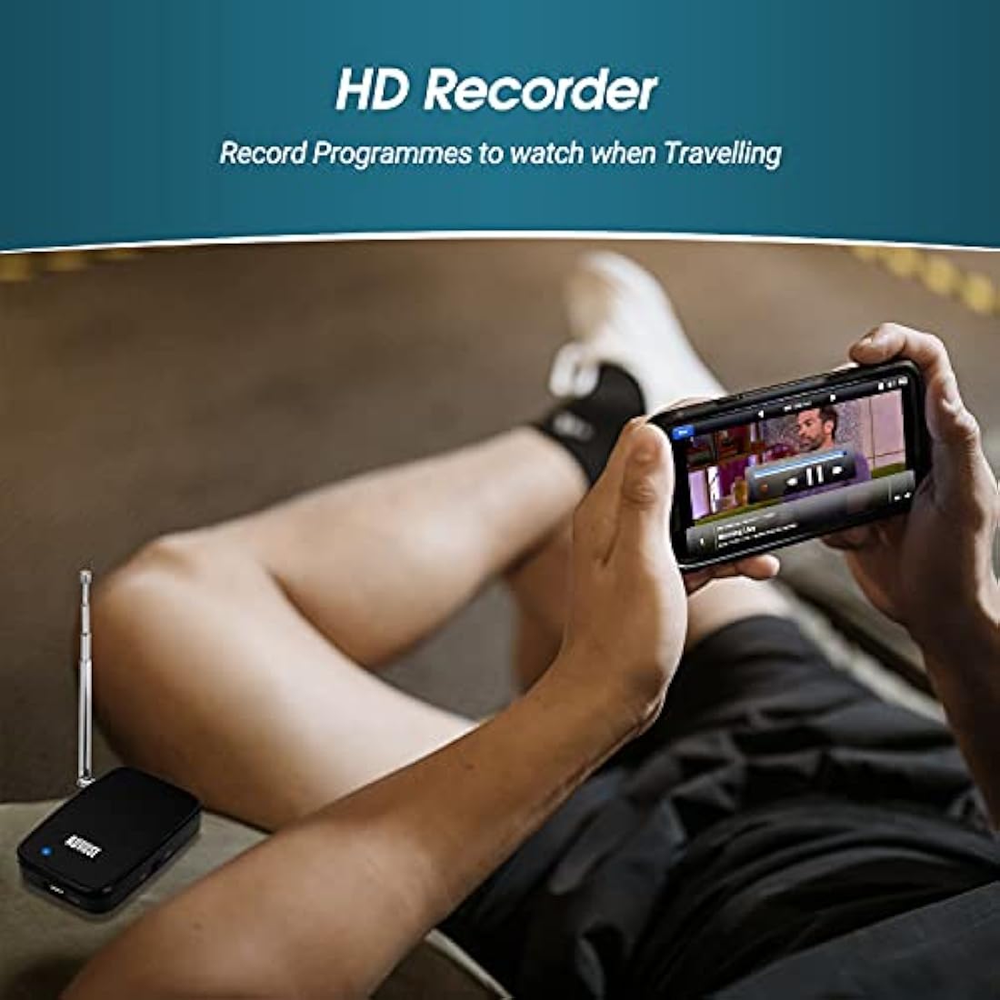 August DVB-T405 1080p Portable Freeview TV for iOS and Android - Watch and Record Live Freeview on Phones and Tablets/No Mobile Data or WiFi Required - Rechargeable Battery