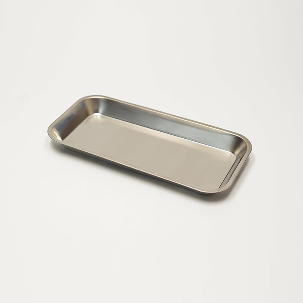 HugeDE 4 Pcs Rectangular Stainless Steel Trays Small Instrument Trays Metal Tattoo Trays Bathroom Vanity Organizer Holder Plates for Nail Salon