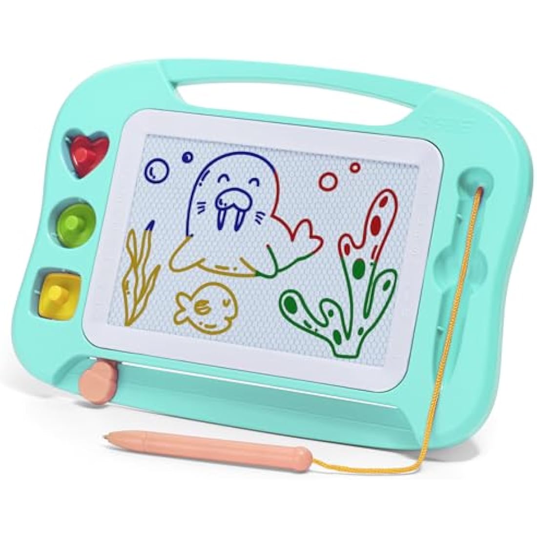 SGILE Magnetic Drawing Board for Kids, Colorful Erasable Doodle Board with Magnet Pen, Painting Sketch Pad with Three Stamps, Travel Toy, Birthday Gift, Educational Learning Toy for Toddlers, Green