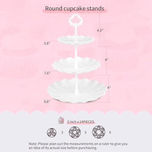 Pack of 10 NWK Cake Stand, Cupcake Stand, with 3 x Two-Tier Cupcake Stands, 3 x Three-Tier Cupcake Stands, 4 x Appetizer Trays, for Birthday Baby Bridal Shower Party (White)