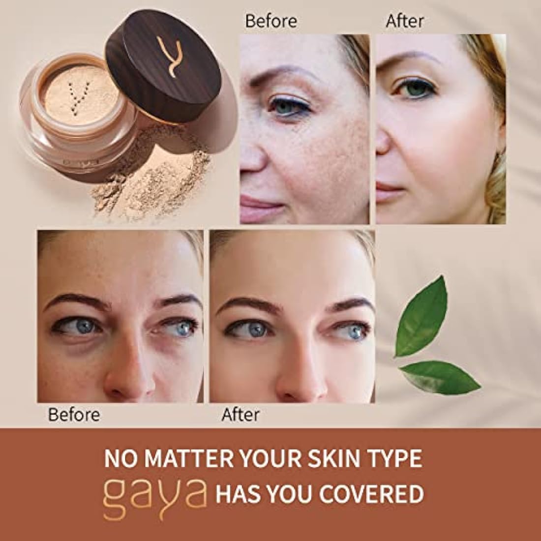 Vegan Buildable Mineral Powder Foundation– Light to Full Coverage, Cruelty-Free Face Makeup Enhances All Skin Types – Smooth Natural-Looking Makeup Foundation Doesn’t Clog Pores by Gaya Cosmetics MF4