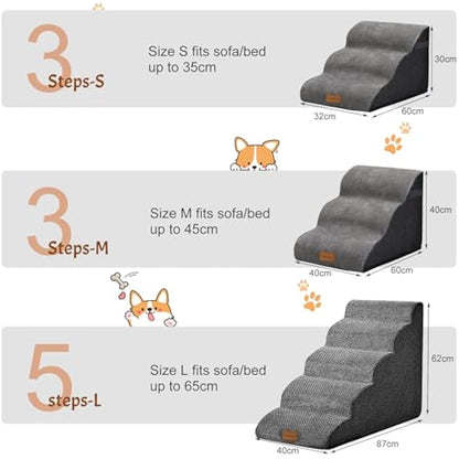 Trhillsbrad Dog Stairs for Small Dogs and Cats - 3-Step Non-Slip Stable Indoor Steps - 40x60x40cm