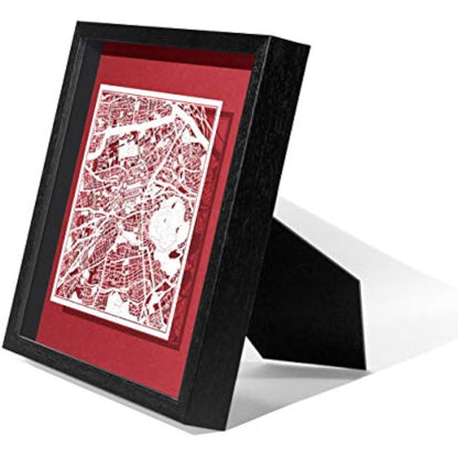 O3 DESIGN STUDIO Edinburgh Marco de Papel para mapas, White map, Black frame, 9x9 inches, Gift Boxed, 4 background color, self-changing, Paper Art