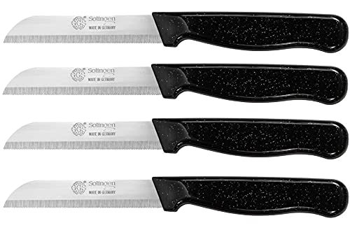 GGS Solingen Vegetable and Fruit Knife Set, Tomato and Steak Knives, Serrated, Dishwasher Safe, German Stainless Steel, Chef Kitchen Set (Black Set of