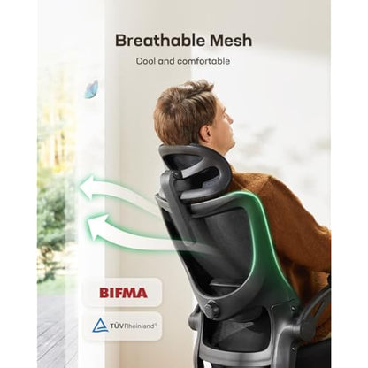 Marsail Ergonomic Office Chair: Computer Desk Chair with High Back Adjustable Lumbar Support 3D Armrests and Headrest 90°-130°Rocking Mesh Swivel Task Chairs for Home Office