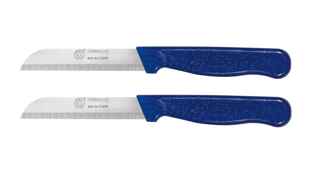 GGS Solingen Vegetable and Fruit Knife Set, Tomato and Steak Knives, Serrated, Dishwasher Safe, German Stainless Steel, Chef Kitchen Set (Blue Set of