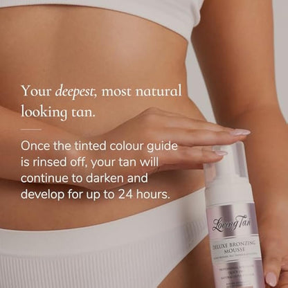 Loving Tan Deluxe Bronzing Mousse, Ultra Dark - Streak Free, Natural looking, Professional Strength Sunless Tanner- Up to 5 Self Tan Applications per Bottle, Cruelty Free, Naturally Derived DHA- 120ml
