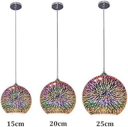 KRUIHAN 3D Firework Light Glass Pendant Light Shade Hanging Ceiling Lights E27 Base Coloured Chandelier for Bedroom,Living Room,Kitchen,25CM(Silver)