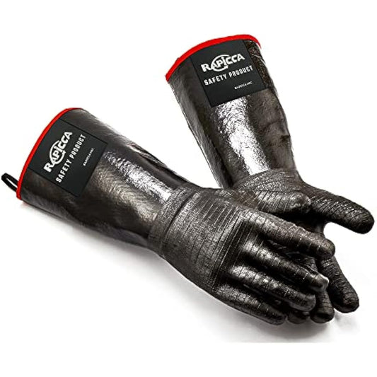 RAPICCA BBQ Gloves,14IN 932℉ Heat Resistant For Grill/Smoker/Cooking/Pit/Barbecue,Textured Palm Handle Greasy Food on Your Fryer/Grill/Oven Without Slip,Waterproof,Oil Resistant,Very Easy to Clean(XL)
