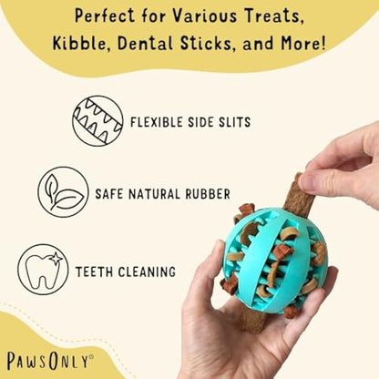 PawsOnly | Dog Treat Ball Dispenser | Interactive Toy for Boredom | Enrichment & Mental Stimulation | Safe Rubber Feeder | Puppy Challenging Activity (Small 6cm/2.35in, GREEN, 1 Pack)