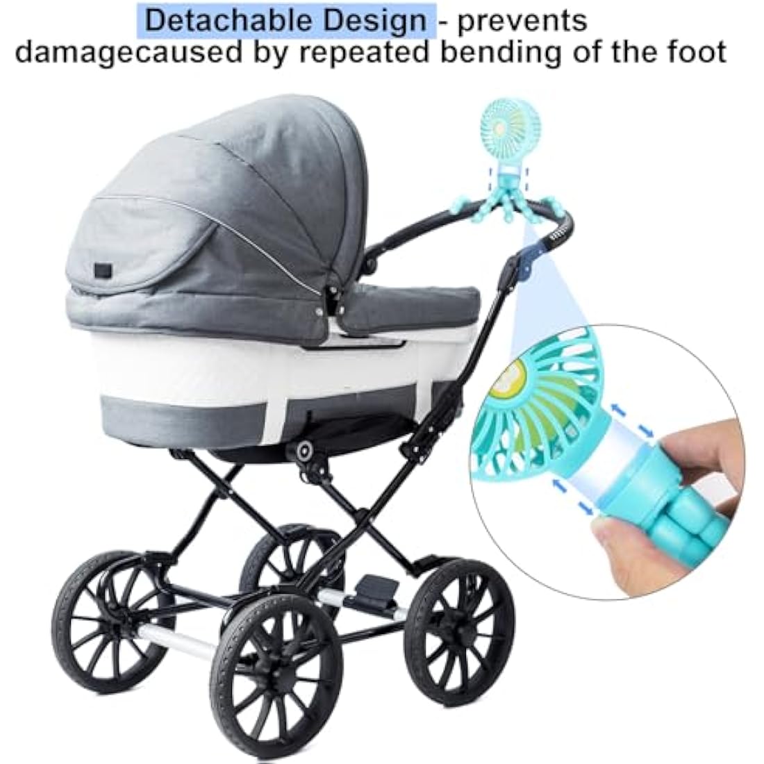 Portable Pram Fan, Personal Rechargeable USB Fans Clip On Baby Car Seat Small Mini Handheld Fan, With Removable Tripod 3 Speed 360° Rotate 2500 mAh Battery for Stroller Push Chair Crib Treadmill Bike