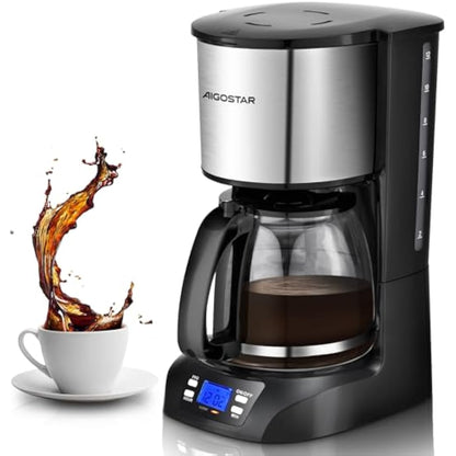 Aigostar Filter Coffee Machine, Programmable Drip Coffee Maker with 24hr Timer & 40min Keep Warm, Fast Brewing, 1.5L Coffee Filter Machine with Anti-Drip & BPA Free - Benno 30YWZ
