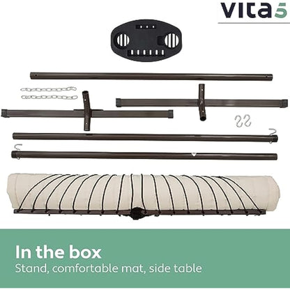 Vita5 Hammock Stand with Sidetable, Garden Hammocks 2 Persons, Side Table & Detachable Pillow, Heavy Duty 200kg Capacity, Indoor and Outdoor Hammock for Patio, Pool or Backyard (Beige)