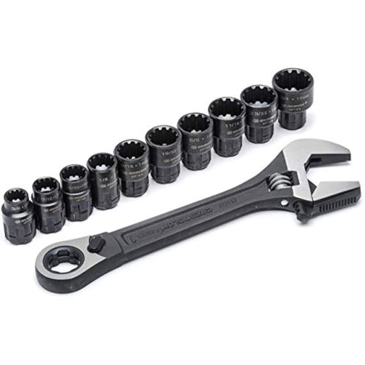 Crescent CPTAW8 11 Piece 3-in-1 X6 Pass-Thru Adjustable Wrench/Spanner, Pipe Wrench and Pass-Thru Ratchet with Universal Sockets
