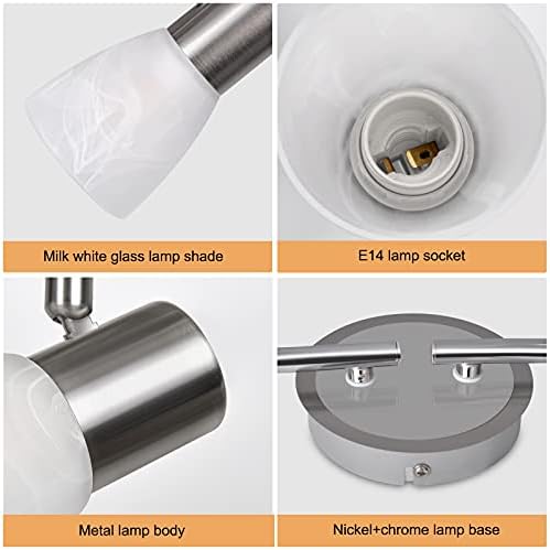 Unikcst Ceiling Lights Rotatable 4 Way LED Spot Lights Chrome & Glass Lamp Fittings Ceilings E14 240V for Kitchen Living Room Hallway (No Bulbs)