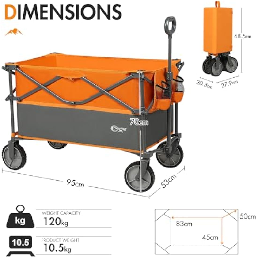 PORTAL XL Deeper Festival Trolley on Wheels 228L Larger Capacity Folding Camping Garden Beach Trolley Heavy Duty Pull along Cart Collapsible Wagon Foldable Picnic Trailer Hand Truck