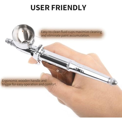 Bucasso Airbrush Kit, Air Brush Spray Gun with 0.3mm/0.5mm/0.8mm Needles/Nozzle Sets, 3cc/7cc/11cc Replaceable Fluid Cup for Painting Model Nails Cake Tattoo Makeup (Walnut01)