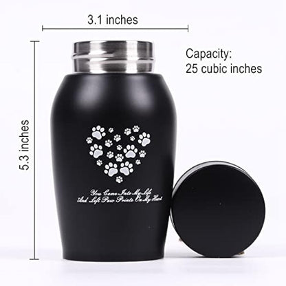 Paw Print Keepsake Urns - Pet Memorial Urns for Dog & Cat Ashes (Small, Black)
