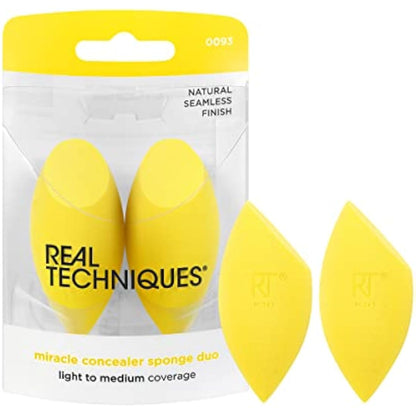 Real Techniques Miracle Concealer Sponge - Elongated Shape for Precise Application, Yellow Latex-Free Foam, 2 Count